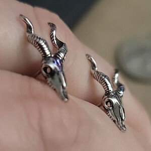 Goat skull with horns post earrings